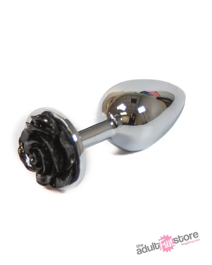 NS Novelties Rear Assets Aluminum Rose Butt Plug BlackSilver Small 3 inch NS Novelties Anal