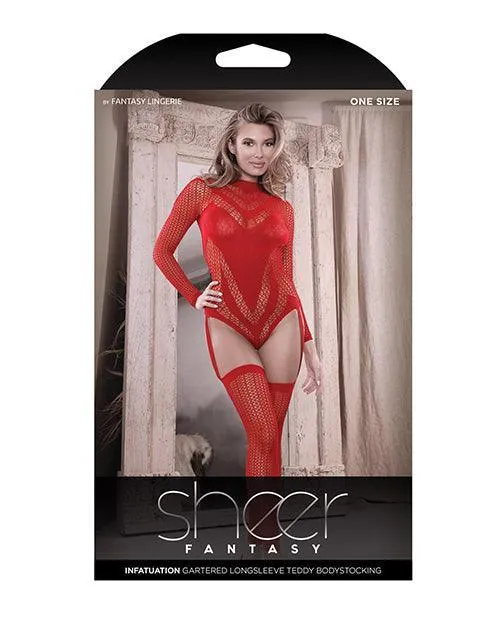 Fantasy Lingerie Vibrators Sheer Infatuation Long Sleeve Teddy Wattached Footless Stockings Red Os Fantasy Lingerie Vibrators Sheer Infatuation Long Sleeve Teddy Wattached Footless Stockings Red Os