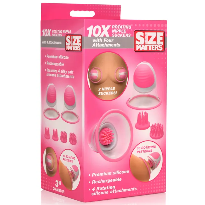 Female Sex Toys Size Matters 10X Rotating Silicone Nipple Suckers with 4 Attachments