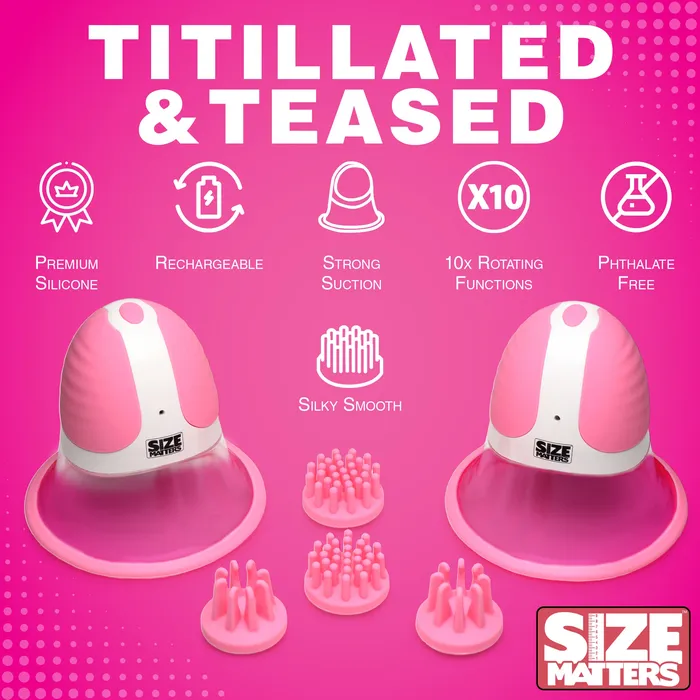 Female Sex Toys Size Matters 10X Rotating Silicone Nipple Suckers with 4 Attachments