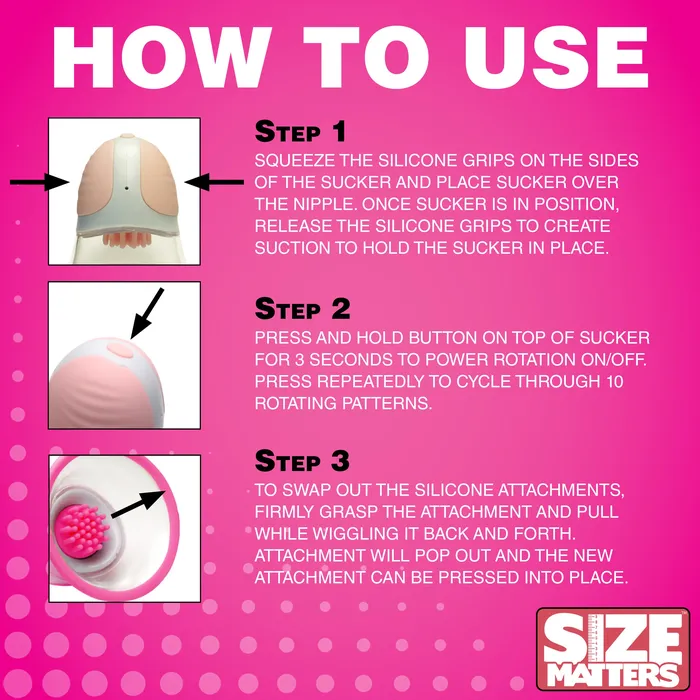 Female Sex Toys Size Matters 10X Rotating Silicone Nipple Suckers with 4 Attachments
