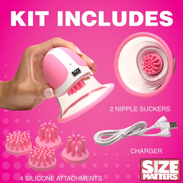 Female Sex Toys Size Matters 10X Rotating Silicone Nipple Suckers with 4 Attachments
