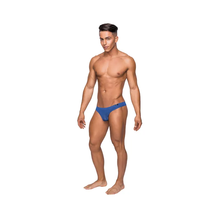 Male Power Vibrators Male Power Seamless Sleek Thong Blue Sheer Pouch Sm
