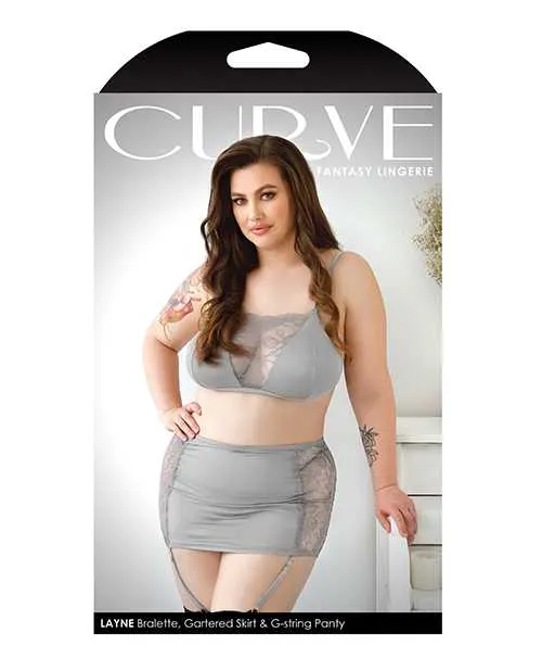 Curve By Fantasy Lingerie Vibrators Curve Layne Lace Microfiber Bralette wGarter Skirt GString Gray 1X2X Curve By Fantasy Lingerie Vibrators Curve Layne Lace Microfiber Bralette wGarter Skirt GString Gray 1X2X