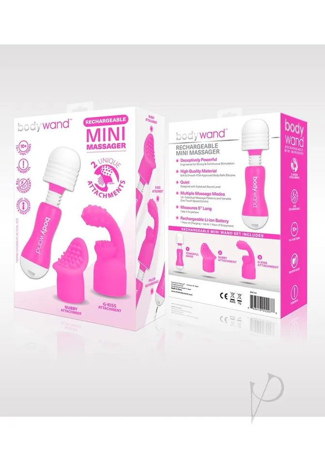 Female Sex Toys Bodywand Bodywand Rechargeable Silicone Mini Wand Massager with Two Attachments Pink