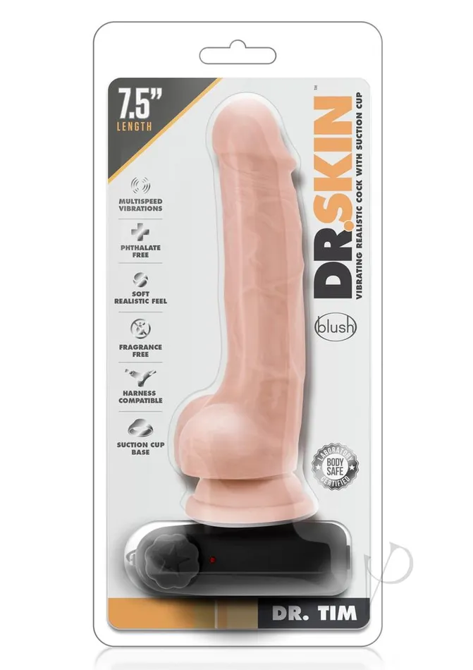 Female Sex Toys Dr Skin Dr Skin Silver Collection Dr Tim Vibrating Dildo with Wired Remote Control 75in Vanilla