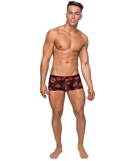 Male Power Vibrators Kiss Me Stretch Mesh Mini Short BlkRd LG