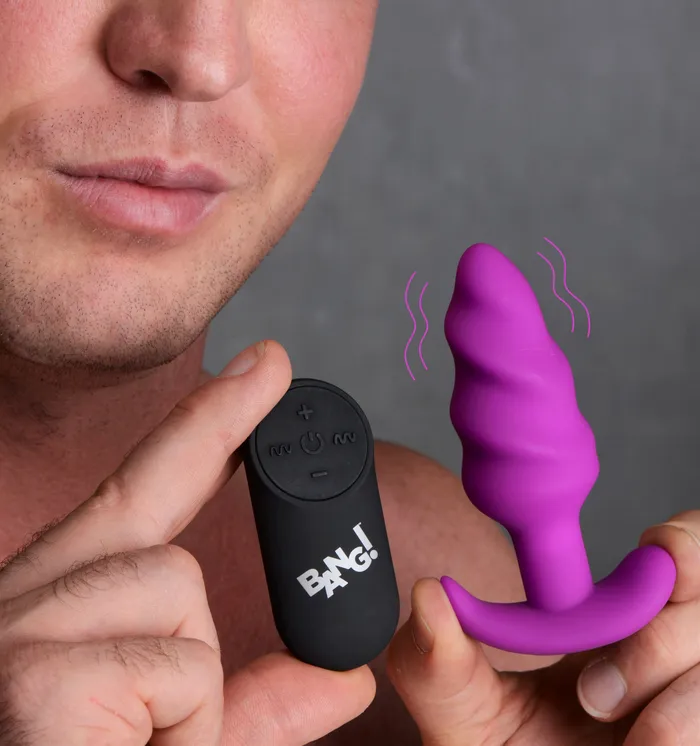 Anal XR Brands Remote Control 21X Vibrating Silicone Swirl Butt Plug Purple