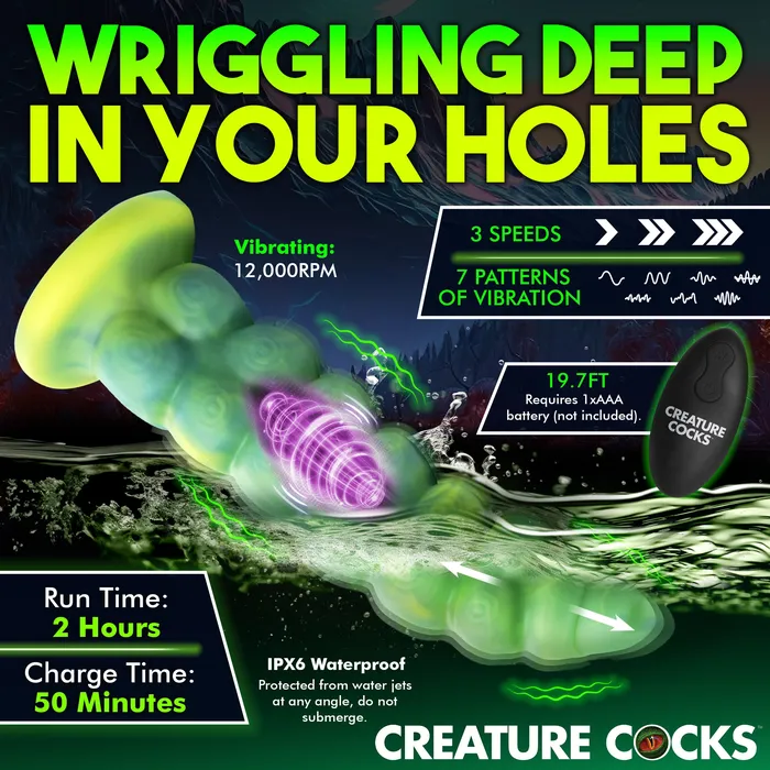 Female Sex Toys XR Brands Squirmer Thrusting and Vibrating Silicone Dildo