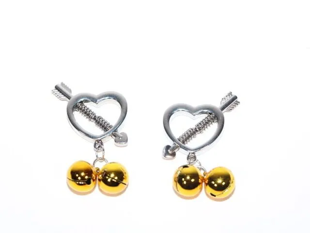 Touch of Fur Heart Shaped Nipple Clamp Gold Bell Female Sex Toys